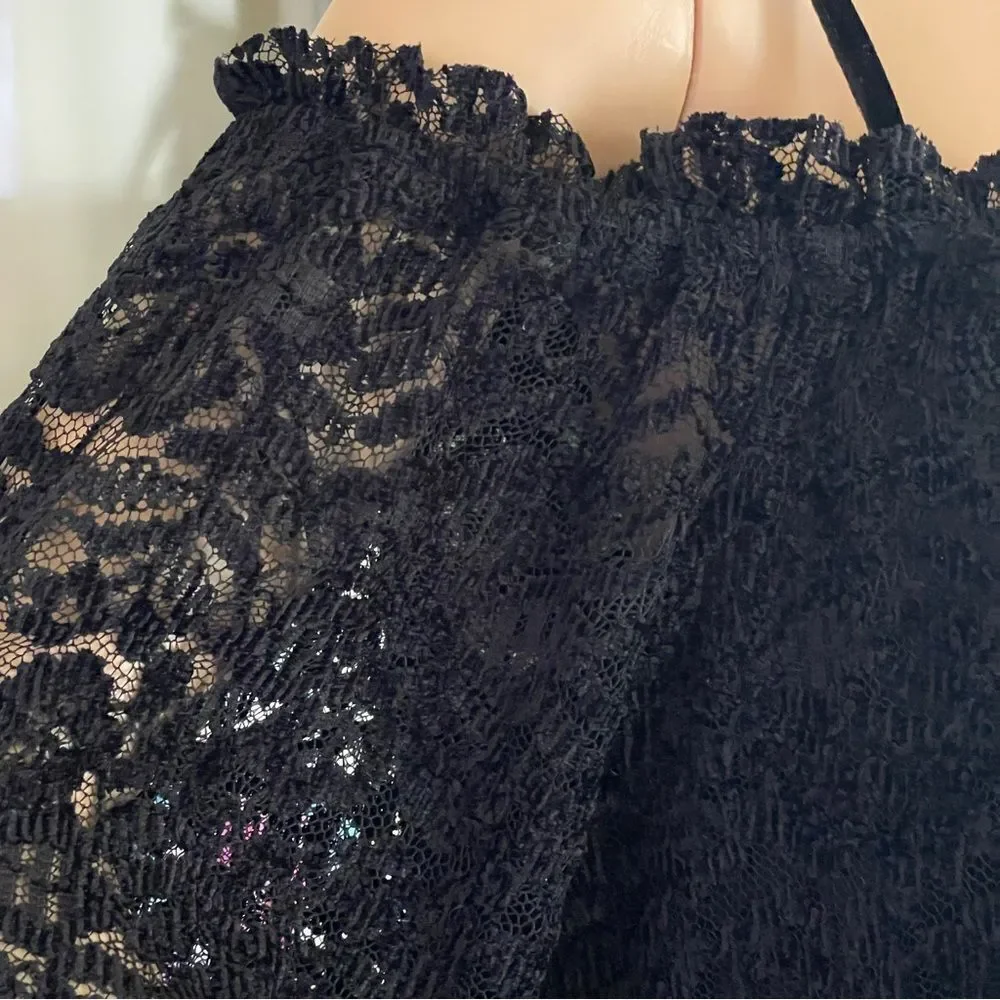 Anthropologie Eri + Ali Romana Lace Off The Shoulder Lined Top Blouse Black Sm